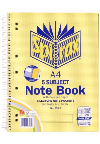 Notebook A4 250 Page 5 Subject 5 Colour #596C Spirax