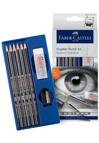 Pencils Graphite Sketching Set 6 sharp eraser 2H-6B Faber