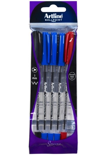 Pen Ballpoint Cap Type Med Pack of 5 (3Blue 1Black 1Red)