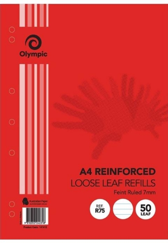 Loose Leaf Refills Reinforced A4 7mm Pkt 50