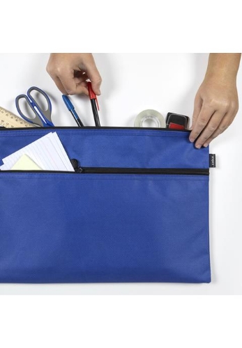 Pencil Case 395x270mm 2 Zip Navy Blue with int USB Pocket
