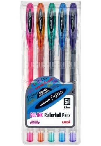 Pen Rollerball Gel Signo UM120 0.7mm Assorted Pack 5 Uniball